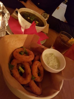 Union rings and mushroomsoup as starters  at Tati in Nijmegen