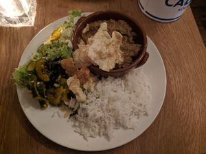 Jackfruit rendang. Very flavorful, accompanied by pickled veggies at Tati in Nijmegen