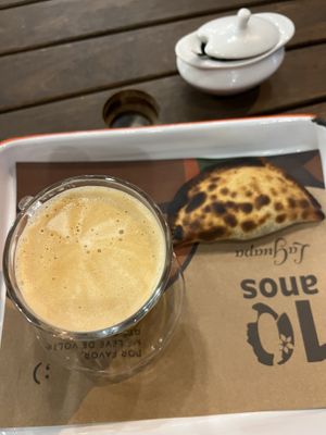 Empanada and capuccino  at La Guapa Empanadas in Rio De Janeiro
