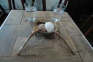 Ice cream scoops chocolate (left) and original (right) flavours at Coconut Glen's Kitahama -ココナッツグレン 北浜店 - ハワイ発ココナッツアイス in Osaka