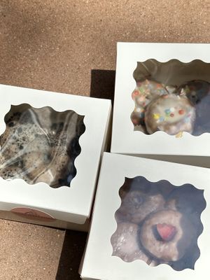 clockwise from left: cookies and cream, birthday cake, strawberry  at Nyla's Petite Bakery in New York City
