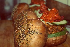 Organic Raw Portobello Burger with a veggie slider at Organic Livity - Brick Lane in East London