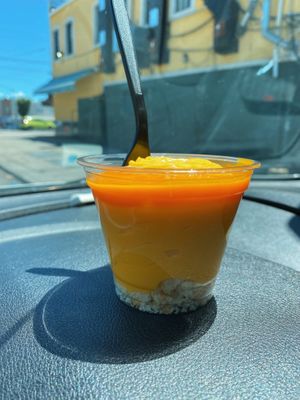 mango mousse cake cup at Rose Valley Cakes in Queens