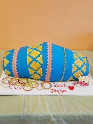 Dholak style vegan engagement cake at Rose Valley Cakes in Queens
