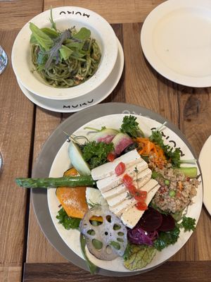 Pasta and salad  at MUKU in Sendai