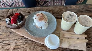 Smoothie bowl, oat pancakes, and protein shakes  at Moon Shell (hayy jameel) in Jeddah