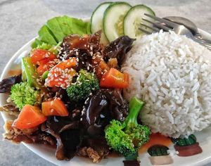 Mixed veggies rice at Vege Yong Tau Foo - 美味園釀豆腐 in Kuching