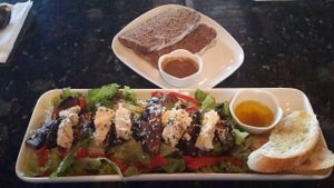Special salad with Tofu and Portobello Mushrooms, simply delicious. at Dodo Bon Pan Cafe in Panama City
