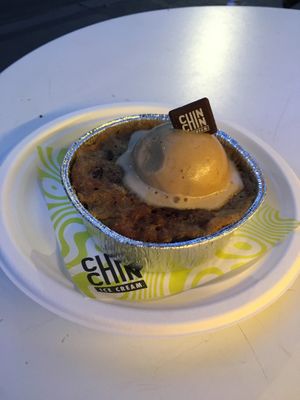 Cookie dough with banana miso ice cream.   at Chin Chin Dessert Club in London