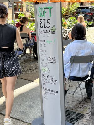 Vegan vanilla soft ice cream a d outdoor seating   at Kibinas in Leipzig