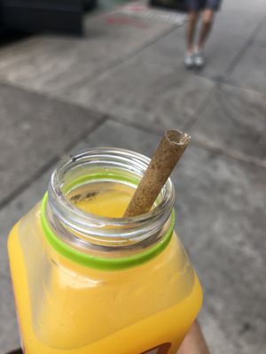 Their straw is made out of sugar cane :) at Juice Press - Lower East Side in New York City