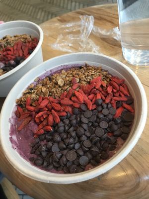 Açai blueberry bowl with chocolate chips, goji berries and granola toppings (vegan)  at Juice Press - Lower East Side in New York City
