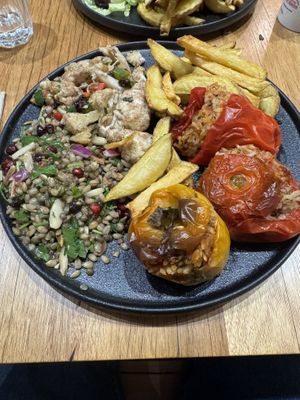 Amazing yamista vegan platter! I should have taken photos of the felafel and dip too!  at Athos Cafe Deli in Strathmore