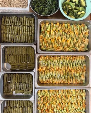 stuffed vine leaf and zucchini flowers  at Athos Cafe Deli in Strathmore