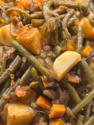green beans with vegetables "Fasolakia"  at Athos Cafe Deli in Strathmore