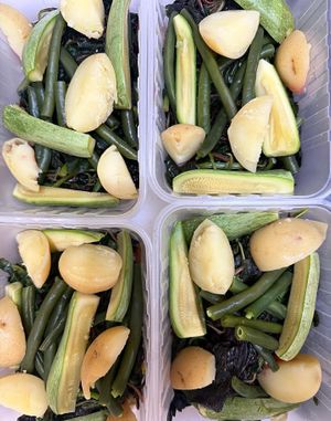 amaranth with home grown veggies! all from the garden  at Athos Cafe Deli in Strathmore