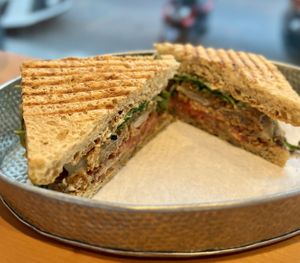 Baked Parmesan Oyster Mushroom Panini  at NYC Vegan Bistro in Brooklyn