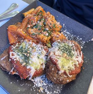Parmesan rigatoni & breaded cutlet  at NYC Vegan Bistro in Brooklyn
