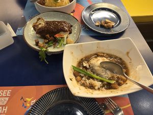 Vegan braised plant based chicken and fresh spring rolls at SEE FAH Restaurant in Bangkok