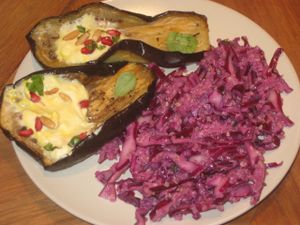 Marrakesh breakfast:  aubergine with yoghurt at Deli Bluem in Vienna