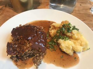 Daily special - lentil loaf with Garvey and mash at Deli Bluem in Vienna