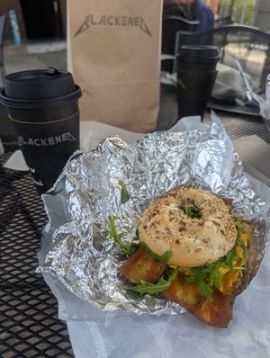 The Warpig and a soy latte at Blackened Coffee Co - Pop Up in Columbus