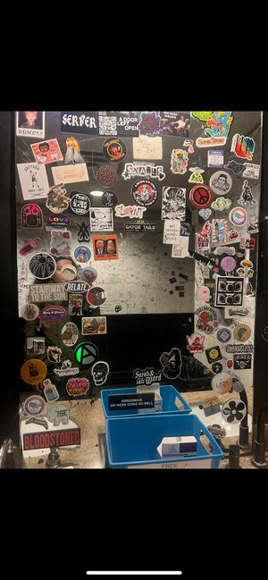 Women’s bathroom mirror. Liked the vibe of this placee  at Blackened Coffee Co - Pop Up in Columbus