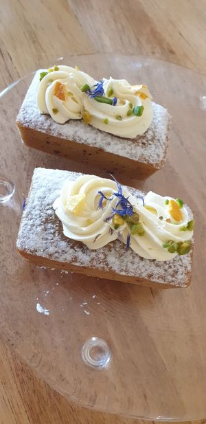 Lemon pistachio tea cake vegan at Pollen in Kyneton