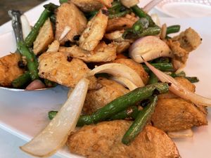 String bean chicken vegan  at Flowering Tea House in Petaluma