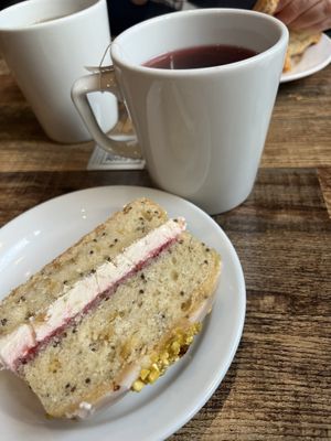 Vegan cake with lemon, chia and pistacchio   at Art Cafe in Oxford