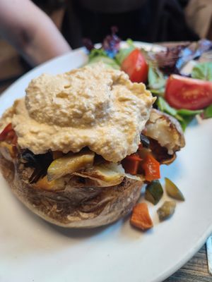 Hummus and vegetables jacked potatoes (delicious) at Art Cafe in Oxford