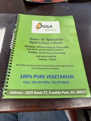 Menu 1  at Dosabytes in Franklin Park