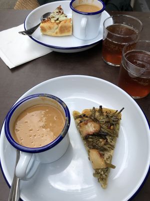 Peanut soup, quiche and lemonade   at Counter in Amsterdam