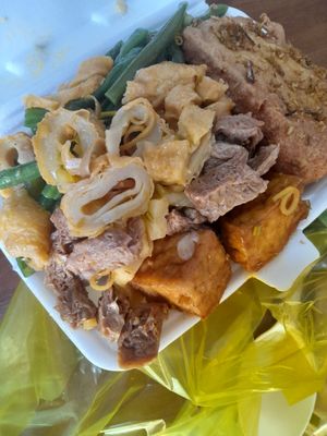 My take away com chay. Lot's of fake no meats. Only 20.000 Dong at Diệu Vy 10k in Ho Chi Minh City