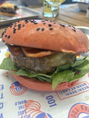 Beyond burger with applewood smoked cheeze.  at BrewDog - Belfast Grand Central Station in Belfast
