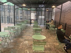 Outdoor eating (with an awning to protect you from the rain)  at Tompkins Square Bagels - Upper East Side in New York City