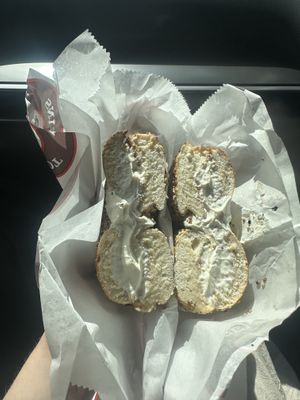 Toasted everything with vegan cream cheesee  at Tompkins Square Bagels - Upper East Side in New York City