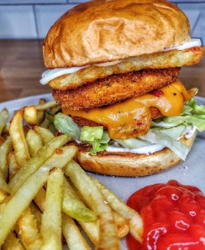 Our chicwik sandwich top with sauté mushrooms vegan cheese special sauce at Nature Heals Vegan Cafe in Boynton Beach