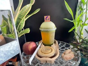 Nature heals fresh press detox juice 
Apples, cucumbers , celery, ginger, lemon, cayenne  at Nature Heals Vegan Cafe in Boynton Beach