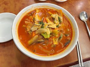 The vegetarian jjamppong is much less spicy than the regular version, so give it a try if you’re hesitant about the heat.  at Taewon - 태원 in Daejeon