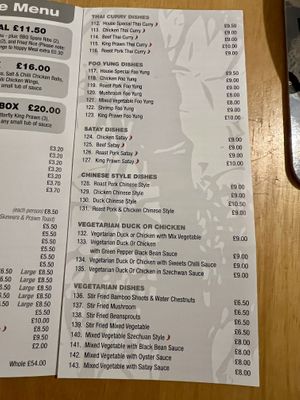 Vegetarian section of the menu   at Willows Takeaway in Orkney Islands
