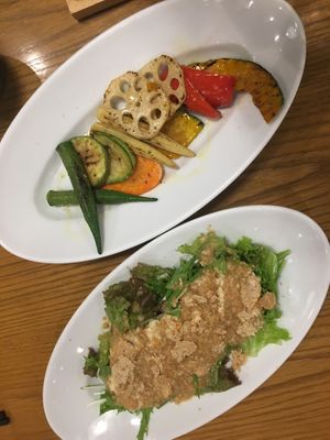 Special service - staff surprised me with a tofu dish and grilled vegetables  at Budou No Oka in Shizuoka