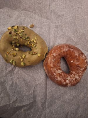 Pistachio white chocolate and glazed doughnut at I'm Donut in New York City