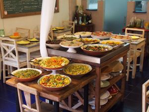 Downstairs restaurant buffet at House of Wonders in Cascais