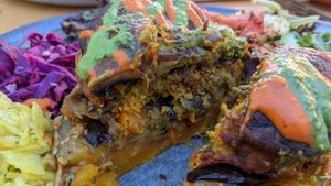 Top layer mushroom, middle chickpea, last layer sweet potato at House of Wonders in Cascais