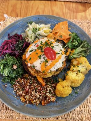 Vegan “burger” with sides - no vegan meats, all plants  at House of Wonders in Cascais