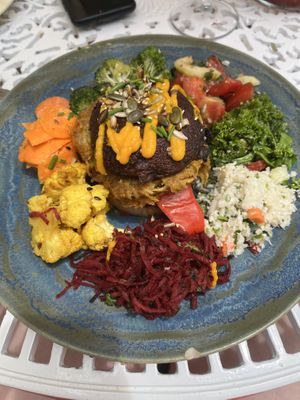 Garden vegetables (it was an explosion of flavours) and a vegetable burger  at House of Wonders in Cascais