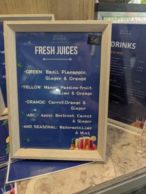Fresh Juices Menu  at House of Wonders in Cascais