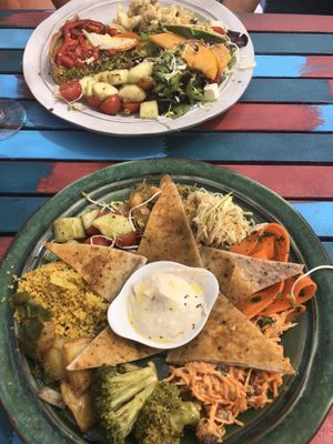 Red pepper quiche & salad and a vegan plate! at House of Wonders in Cascais