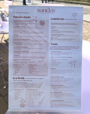 Menu  at Sunday Coffee & Kitchen in Newcastle Upon Tyne